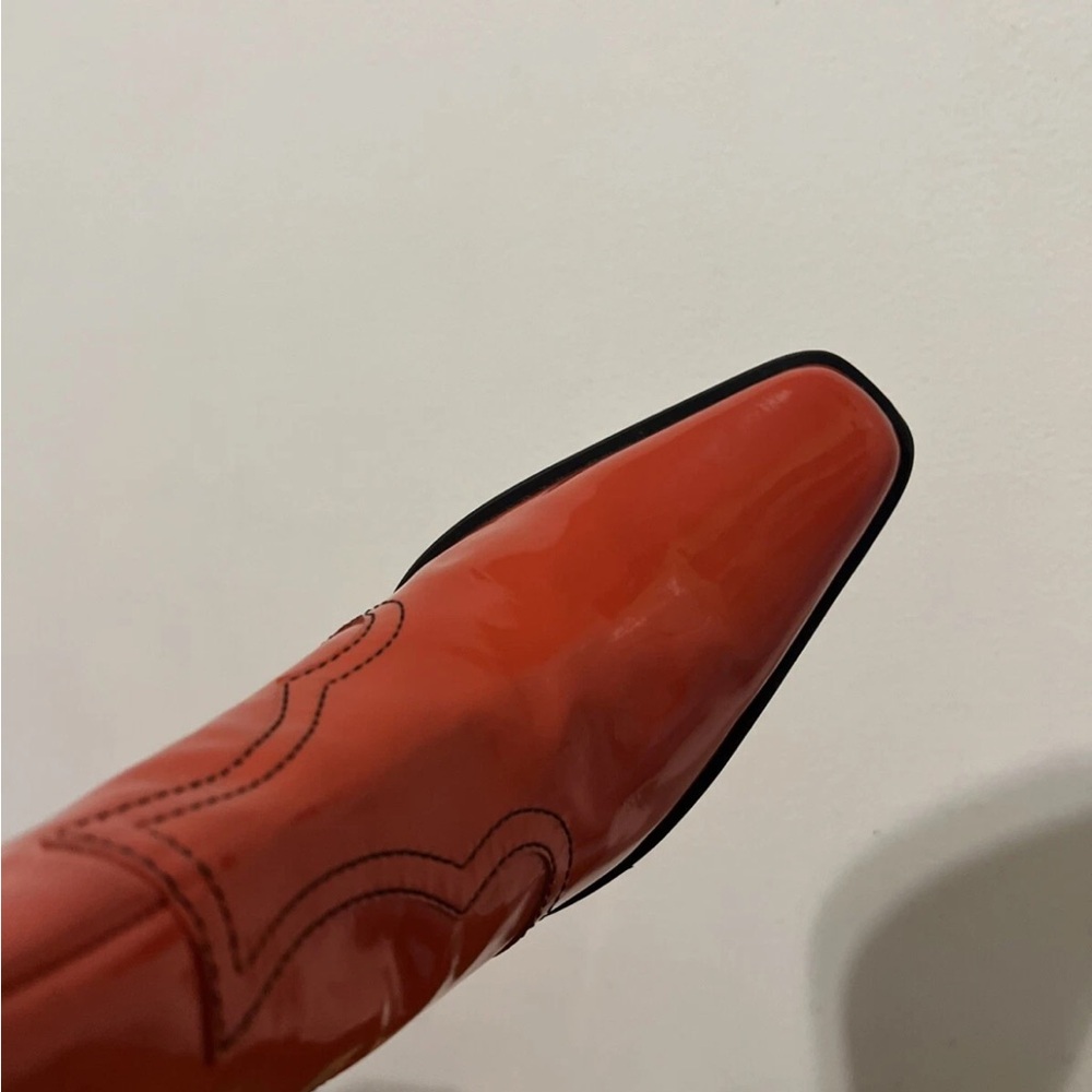 GANNI Callie Western Chelsea Boots Red Patent Leather Sz 38 US 7 7.5 G118 - Picture 13 of 16